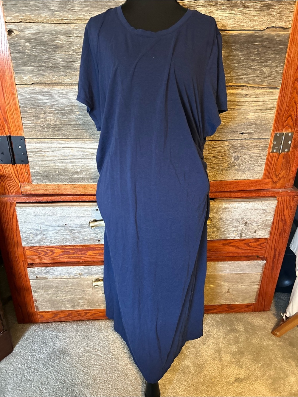Lands End Women's Navy Short-Sleeve Midi Dress Cinched Sides Size 2x (20W-22W)